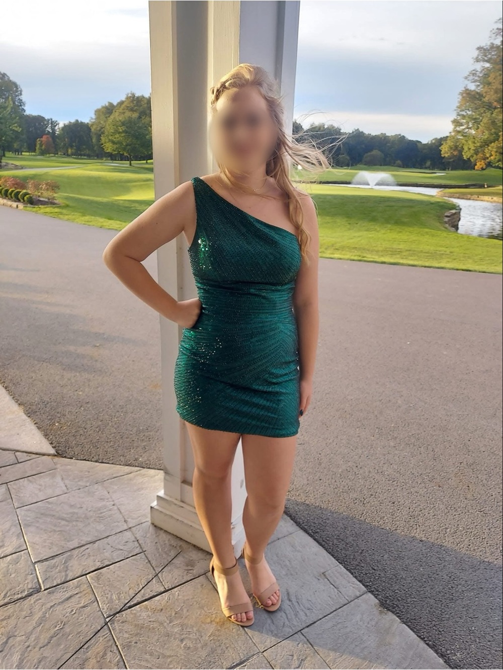 Sherri Hill Emerald One-Shoulder Sequin Mini Dress, Size 10